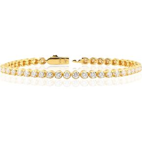 Moissanite Tennis Bracelet 6.75-8.75 Carats Total, 3mm-4mm D Color VVS1 Clarity, Lab Grown Round Cut Moissanite | Round Setting | 7.0 Inch Sterling Silver or 24K Yellow Gold Plated Bracelet For Women, Classic Gift