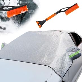 Windshield Cover for Ice and Snow, 93x60 Inches Car Windshield Frost Cover with Snow Brush & Ice Scraper Kit, Frost Guard Windshield Cover Car Winter Accessories Fits All Cars