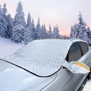 Car Windshield Snow Cover, Thickened Magnetic Absorption Aluminized Film Snow Frost Shield with Mirror Cover, Extended Protection Wiper, Against Snow, Ice, Frost, Dust, Sun(67 inch×56 inch)