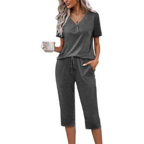 difficort Women's Pajama Sets Long Sleeve Lounge Sets Pjs Sleepwear with Pockets