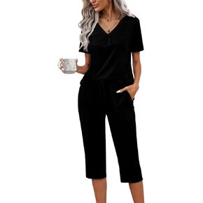 difficort Women's Pajama Sets Long Sleeve Lounge Sets Pjs Sleepwear with Pockets