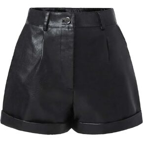 SHENHE Women's PU Leather High Waist Roll Up Straight Leg Shorts Zipper Fly Shorts