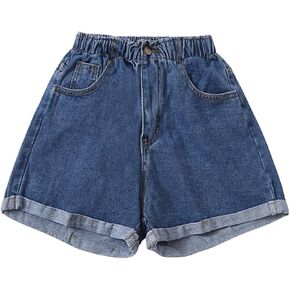 SOLY HUX Women's Denim Shorts Elastic High Waisted Straight Leg Casual Summer Jeans Shorts