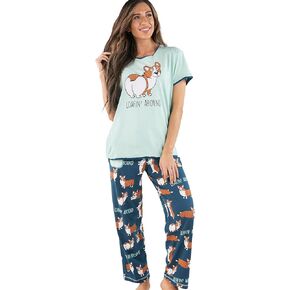 Lazy One Women's Pajama Set, Short Sleeves with Cute Prints, Relaxed Fit