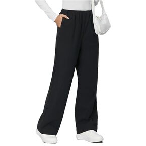 OYOANGLE Women's Textured Elastic High Waist Straight Leg Pants Solid Vacation Beach Trousers