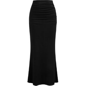 CIDER Mid Waist Skirts for Women Solid Ruched Bodycon Long Maxi Skirt Casual Fishtail Pencil Skirt