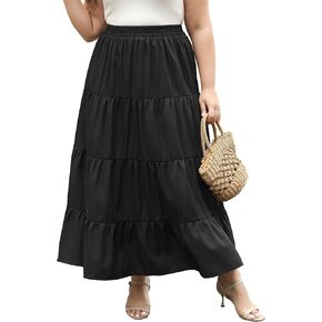 Women's Long Maxi Plus Size Skirt 2024 Trendy Flowy Elastic High Waist Casual Spring Swing A-line Floral Skirts