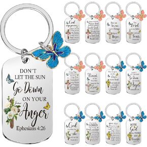 Misdary 12 Pcs Christian Keychain Gifts Inspirational Bible Verse Keychain Friend Mom Encouragement Spiritual Religious Bible Gifts for Men Womens Ideas Bible Verse Christian Keychain Accessories