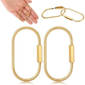 2.52 x 1.34 Inch 2 Pcs Brass Screw Lock Keychain, Durable Brass Screw Lock Clip Key Chain Ring Durable Simple Brass Keychain Holder Brass Key Ring Simple Style Car keychain for Men Women Gold