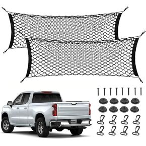 2pcs Truck Bed Cargo Net for Pickup, 52''- 66'' Heavy Duty Envelope Truck Trunk Cargo Storage Organizer Mesh Net Truck Bed Accessories for Ford F150 Chevy Silverado WT LS LTZ GMC Sierra (4.3ft-5.5ft)
