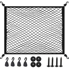 Cargo Net for SUV with Hooks, Adjustable Highly Elastic Storage Organizer Net for Car, Pickup Trucks,Mesh Organizer 2.6'x2' Stretches to 5'x4',Road Trip Essentials Black