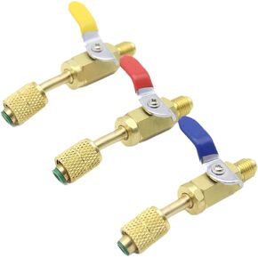 R134A 45 Degree Angled Compact Shut-Off Ball Valve 1/4" SAE Adapter 3 Colors R12 R22 to R134A Shut Valve, Fits for R12 R22 R502 R134A R410A Charging Hoses AC Refrigerant Tools