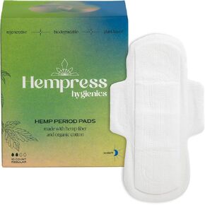 Hempress Long Organic Pads for Women, 12 Count, Feminine Care, Heavy Absorbent Ultra-Thin Cotton Maxi Pads with Wings, Menstrual Sanitary Napkins, Fragrance Free, Skin Friendly & Breathable