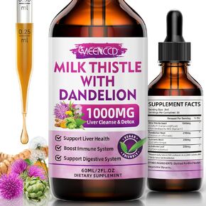 Milk Thistle Liquid Drops - Liver Cleanse Detox & Repair - 1000mg Milk Thistle Supplement for Liver Support, Silymarin Milk Thistle Liver Supplement for Liver Health, Vegan, Non-GMO, 2 Fl Oz
