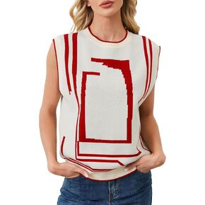 Womens Sweater Vest Crewneck Sleeveless Pullover Sweater Fall Graphic Ribbed Knitted Vest Casual Sweater Tank Tops