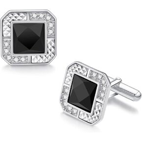 Cufflinks for Men 925 Sterling Silver Black Crystal Cufflinks for Men Classic Wedding Business Shirt Cuff Links for Boyfriend Husband Father