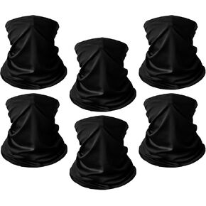 6 Pack Multi-Purpose Seamless Neck Gaiter Face Mask for Men and Women, Bandana, Rave Face Cover, Scarf, Balaclava, Headband, Head Wrap, Headwear