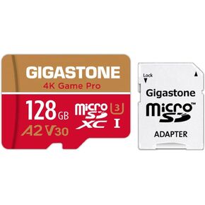 [5-Yrs Free Data Recovery] GIGASTONE 128GB Micro SD Card, 4K Game Pro MAX, A2 V30 MicroSDXC Memory Card for Nintendo-Switch, SteamDeck, 4K UHD Video, Up to 120/80 MB/s, UHS-I U3 C10 with Adapter
