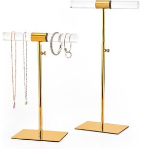Set of 2 Acrylic Display Stand Jewelry Towers Stands Stainless Steel Adjustable Height Long Necklaces Stand Tabletop Jewelry Organizer for Home Store Boutique
