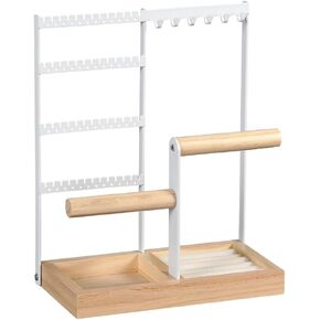 Apsan Jewelry Organizer, 4-Tier Earring Holder Organizer with 48 Holes, 6 Hooks Necklace Organizer, Wood Box for Bracelet & Ring, Gifts for Women, Cool Preppy Stuff & Room Decor (White) in Saudi Arabia