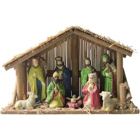 Rocky Mountain Goods 9 Piece Porcelain Nativity Set with Stable - for Christmas Indoor Nativity Set - Baby Jesus, Mary, Joseph, 3 Wisemen, Angel and Animal Porcelain Figurines - 12" x 8" Stable