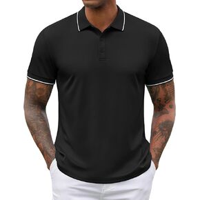 COOFANDY Mens Polo Shirts Short Sleeve Golf Polo Button Pullover Casual Contrast Color Basic T Shirt Ribbed Collar