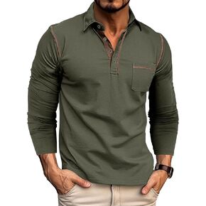 EDITCOZY Men's Long Sleeve Polo Shirts with Pocket Lightweight Cotton Collared Golf Tennis T-Shirt
