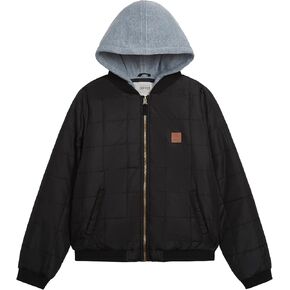 LONDON FOG Boys' Midweight Quilted Bomber Jacket with Sweatshirt Hood