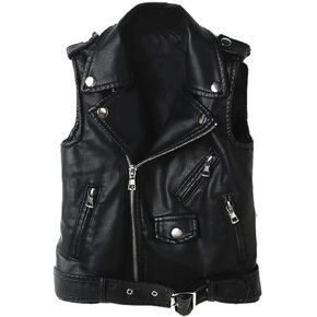 Kids Faux leather Motorcycle Dress Casual Joker Vest Jacket Coat For Boys Girls