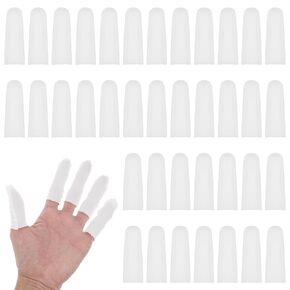 100 Pieces Cotton Finger Cots Disposable Fingertips Cover Cloth Finger Gauze Sleeve Breathable Comfortable Fingertip Bandages for Diaper Cream Finger Injury Writing Skin Calluses