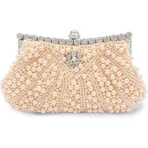 Pearl Clutch Bag for Women Beaded Evening Bag Rhinestone Handbag Bridal Wedding Purse Elegant Crystal Shoulder Bag