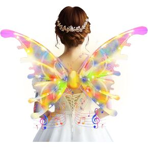 DIY Electric Sparkling Butterfly Fairy Wings with Lights Music, LED Moving Fairy Wing for Kids Pets Cosplay costume