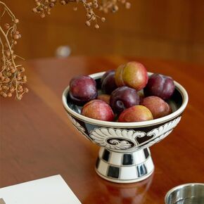 Vintage Ceramic Dessert Bowl, Handcrafted Serving Bowl for Fruits & Snacks, 6.3x 6.3 in, Unique Black and Brown Design