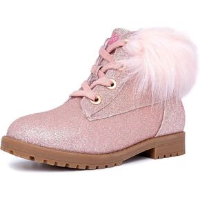 Juicy Couture Girls’ Glitter Booties – Sparkly Faux Fur Chukka Boots with Lace-Up Closure, Winter Ankle Boots for Toddler/Little/Big Kids