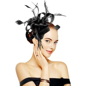 Specell Fascinators for Women Tea Party Hat Handmade Headband Derby Hat for Wedding Church Bridal Cocktail Feathers Hair Clip
