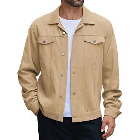 COOFANDY Men Light Wash Denim Jacket Cotton Jean Designer Jackets Vintage Cowboy Jacket Khaki Trucker Work Jacket