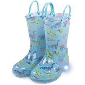 Toddler Light Up Rain Boots for Girls Boys Waterproof Rain Boots with Handles Outdoors Kid Rain Boots