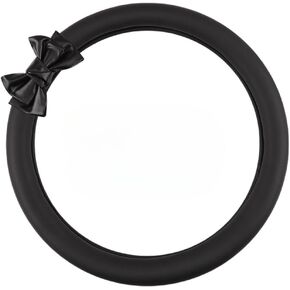 Faux Leather Universal Steering Wheel Cover with Bow Tie Steering Wheel Protector for Women 15 Inch (Black Black)