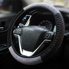 Bling Car Steering Wheel Cover, Crystal Rhinestone Car Steering Wheel Cover Universal, 15 Inch Car Steering Wheel Protector for Women or Men, Easy Installation and Cleaning (Black)