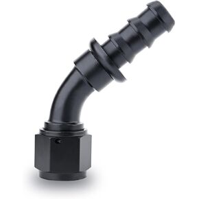 10AN 45 Degree Push Lock Hose Fitting Barb End Adapter For Rubber Fuel Line Oil Fuel Cooler Kits Reusable Hose Adaptor，Anodized Aluminum Alloy Black.