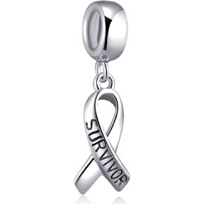 Survivor Ribbon Charm for Pandora Bracelets 925 Sterling Silver Pendant Beads Breast Cancer Awareness Gifts for Women