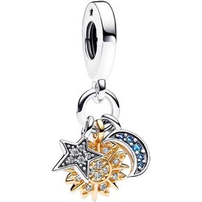 سحر Bellelora السماوي الثلاثي المتدلي من الفضة الإسترليني Sun Moon Star Yin Yang Balance Bead للنساء قلادة سوار أوروبي