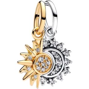 Bellelora Celestial Triple Dangle Charm Sterling Silver Sun Moon Star Yin Yang Balance Bead for Women European Bracelet Necklace