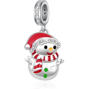 Christmas Charms for Bracelets 925 Sterling Silver Snowman Charm Cute Christmas Beads Jewelry for Women Christmas Gifts