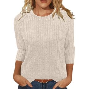 Sweaters for Women 3/4 Sleeve Shirts Crew Neck Sweatshirts Loose Casual Blouses Fashion Tops