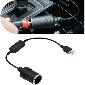 1 PC Car Cigarette Lighter Female Socket, 5V to 12V Driving Recorder GPS Converter Cable with USB Interface, Cigarette Lighter Socket Mobile Power Adapter, Universal for Car Accessory (Black)