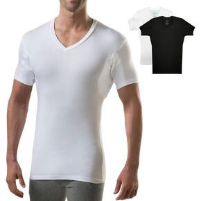 T THOMPSON TEE Men's Sweatproof Undershirt | V Neck | Slim Fit | with Sweat Pads | White and Black Bundle | X-Large