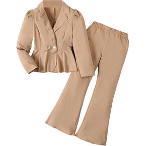 Milumia Girl's 2 Piece Outfits Ruffle Long Sleeve Button Blazer and Pants