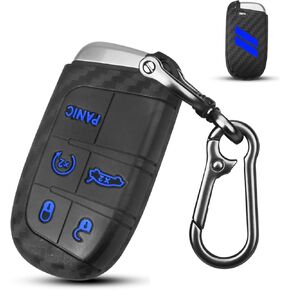 QBUC for Dodge Key Fob 5 Button Key Fob Case Silicone Remote Key Case for Dodge for Grand Cherokee Key fob Cover (Black Pink)