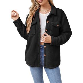 ZAFUL Womens Winter Sherpa Fleece Jacket Button Down Long Sleeve Warm Fuzzy Outwear Coat with Pockets